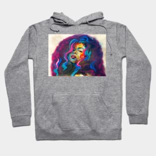 Abstract portrait of a young girl with curly hair. Hoodie